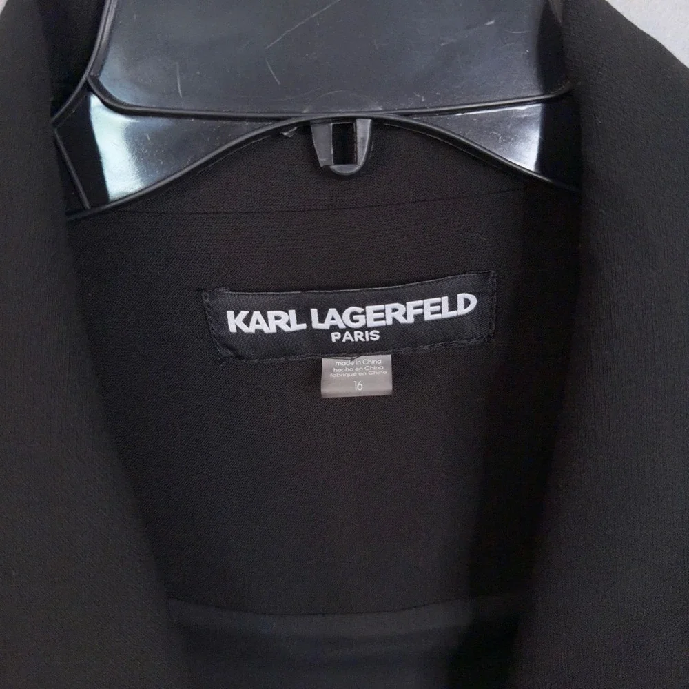 Karl Lagerfeld Blazer Dress Womens 16 Black Ruffle Hem Double Breasted Career
